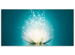 4062144197622 - Küchenrückwand ARTLAND Magie der Lotus-Blume Spritzschutzwände Gr B H 100 cm x 50 cm blau Küchendekoration Alu Spritzschutz mit Klebeband einfache Montage