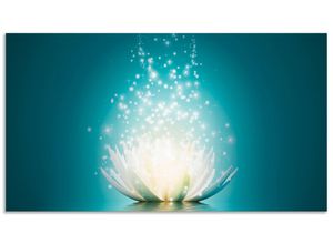 4062144197639 - Küchenrückwand ARTLAND Magie der Lotus-Blume Spritzschutzwände Gr B H 100 cm x 55 cm blau Küchendekoration Alu Spritzschutz mit Klebeband einfache Montage