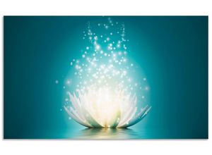 4062144197646 - Küchenrückwand ARTLAND Magie der Lotus-Blume Spritzschutzwände Gr B H 100 cm x 60 cm blau Küchendekoration Alu Spritzschutz mit Klebeband einfache Montage