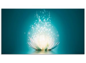 4062144197684 - Küchenrückwand ARTLAND Magie der Lotus-Blume Spritzschutzwände Gr B H 110 cm x 60 cm blau Küchendekoration Alu Spritzschutz mit Klebeband einfache Montage