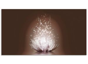 4062144198018 - Küchenrückwand ARTLAND Magie der Lotus-Blume Spritzschutzwände Gr B H 120 cm x 65 cm braun Küchendekoration Alu Spritzschutz mit Klebeband einfache Montage