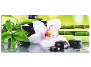 4062144198544 - Küchenrückwand ARTLAND Spa Steine Bambus Zweige Orchidee Spritzschutzwände Gr B H 120 cm x 50 cm grün Küchendekoration Alu Spritzschutz mit Klebeband einfache Montage