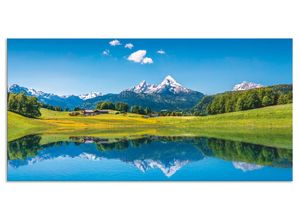 4062144200421 - Küchenrückwand ARTLAND Landschaft in den Alpen Spritzschutzwände Gr B H 100 cm x 50 cm blau Küchendekoration Alu Spritzschutz mit Klebeband einfache Montage