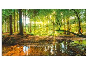 4062144200711 - Küchenrückwand ARTLAND Wald mit Bach Spritzschutzwände Gr B H 100 cm x 55 cm grün Küchendekoration Alu Spritzschutz mit Klebeband einfache Montage