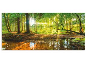 4062144200742 - Küchenrückwand ARTLAND Wald mit Bach Spritzschutzwände Gr B H 110 cm x 50 cm grün Küchendekoration Alu Spritzschutz mit Klebeband einfache Montage