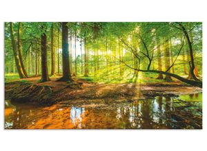 4062144200766 - Küchenrückwand ARTLAND Wald mit Bach Spritzschutzwände Gr B H 110 cm x 60 cm grün Küchendekoration Alu Spritzschutz mit Klebeband einfache Montage