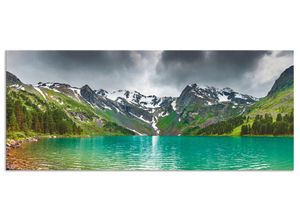 4062144201060 - Küchenrückwand ARTLAND Bergsee Spritzschutzwände Gr B H 120 cm x 50 cm grün Küchendekoration Alu Spritzschutz mit Klebeband einfache Montage