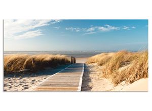 4062144201824 - Küchenrückwand ARTLAND Nordseestrand auf Langeoog - Steg Spritzschutzwände Gr B H 100 cm x 50 cm beige (naturfarben) Küchendekoration Alu Spritzschutz mit Klebeband einfache Montage