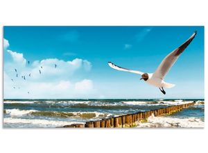 4062144202388 - Küchenrückwand ARTLAND Ostsee Spritzschutzwände Gr B H 100 cm x 50 cm blau Küchendekoration Alu Spritzschutz mit Klebeband einfache Montage