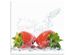 4062144209387 - Küchenrückwand ARTLAND Erdbeeren mit Spritzwasser Spritzschutzwände Gr B H 60 cm x 60 cm rot Küchendekoration Alu Spritzschutz mit Klebeband einfache Montage