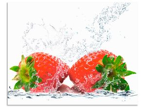 4062144209417 - Küchenrückwand ARTLAND Erdbeeren mit Spritzwasser Spritzschutzwände Gr B H 70 cm x 55 cm rot Küchendekoration Alu Spritzschutz mit Klebeband einfache Montage