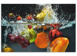 4062144210703 - Küchenrückwand ARTLAND Spritzendes Obst auf dem Wasser Spritzschutzwände Gr B H 100 cm x 65 cm bunt Küchendekoration Alu Spritzschutz mit Klebeband einfache Montage