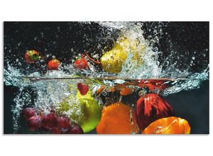 4062144210710 - Küchenrückwand ARTLAND Spritzendes Obst auf dem Wasser Spritzschutzwände Gr B H 110 cm x 60 cm bunt Küchendekoration Alu Spritzschutz mit Klebeband einfache Montage