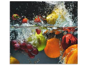 4062144210772 - Küchenrückwand ARTLAND Spritzendes Obst auf dem Wasser Spritzschutzwände Gr B H 60 cm x 55 cm bunt Küchendekoration Alu Spritzschutz mit Klebeband einfache Montage