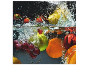 4062144210789 - Küchenrückwand ARTLAND Spritzendes Obst auf dem Wasser Spritzschutzwände Gr B H 60 cm x 60 cm bunt Küchendekoration Alu Spritzschutz mit Klebeband einfache Montage