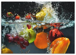 4062144210802 - Küchenrückwand ARTLAND Spritzendes Obst auf dem Wasser Spritzschutzwände Gr B H 70 cm x 50 cm bunt Küchendekoration Alu Spritzschutz mit Klebeband einfache Montage