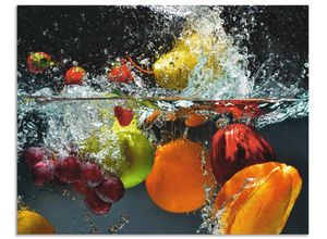 4062144210819 - Küchenrückwand ARTLAND Spritzendes Obst auf dem Wasser Spritzschutzwände Gr B H 70 cm x 55 cm bunt Küchendekoration Alu Spritzschutz mit Klebeband einfache Montage