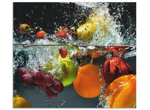 4062144210826 - Küchenrückwand ARTLAND Spritzendes Obst auf dem Wasser Spritzschutzwände Gr B H 70 cm x 60 cm bunt Küchendekoration Alu Spritzschutz mit Klebeband einfache Montage