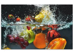 4062144210840 - Küchenrückwand ARTLAND Spritzendes Obst auf dem Wasser Spritzschutzwände Gr B H 80 cm x 50 cm bunt Küchendekoration Alu Spritzschutz mit Klebeband einfache Montage