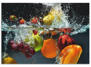 4062144210857 - Küchenrückwand ARTLAND Spritzendes Obst auf dem Wasser Spritzschutzwände Gr B H 80 cm x 55 cm bunt Küchendekoration Alu Spritzschutz mit Klebeband einfache Montage