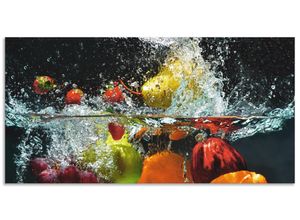 4062144210925 - Küchenrückwand ARTLAND Spritzendes Obst auf dem Wasser Spritzschutzwände Gr B H 100 cm x 50 cm bunt Küchendekoration Alu Spritzschutz mit Klebeband einfache Montage