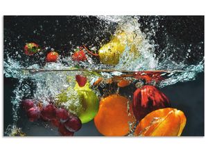 4062144210949 - Küchenrückwand ARTLAND Spritzendes Obst auf dem Wasser Spritzschutzwände Gr B H 100 cm x 60 cm bunt Küchendekoration Alu Spritzschutz mit Klebeband einfache Montage