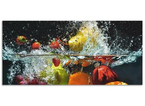 4062144210956 - Küchenrückwand ARTLAND Spritzendes Obst auf dem Wasser Spritzschutzwände Gr B H 110 cm x 50 cm bunt Küchendekoration Alu Spritzschutz mit Klebeband einfache Montage