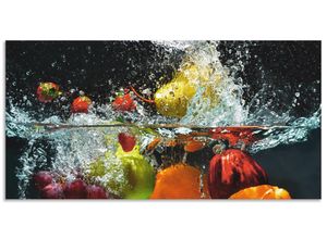 4062144210963 - Küchenrückwand ARTLAND Spritzendes Obst auf dem Wasser Spritzschutzwände Gr B H 110 cm x 55 cm bunt Küchendekoration Alu Spritzschutz mit Klebeband einfache Montage