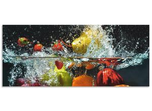 4062144210970 - Küchenrückwand ARTLAND Spritzendes Obst auf dem Wasser Spritzschutzwände Gr B H 120 cm x 50 cm bunt Küchendekoration Alu Spritzschutz mit Klebeband einfache Montage