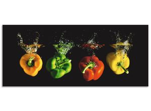 4062144211250 - Küchenrückwand ARTLAND Paprika fallen ins Wasser Spritzschutzwände Gr B H 120 cm x 50 cm bunt Küchendekoration Alu Spritzschutz mit Klebeband einfache Montage