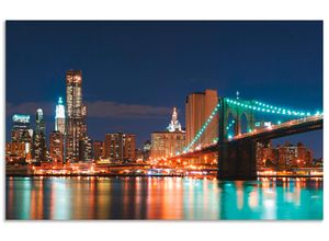 4062144212806 - Küchenrückwand ARTLAND New York Skyline Brooklyn Bridge Spritzschutzwände Gr B H 80 cm x 50 cm blau Küchendekoration Alu Spritzschutz mit Klebeband einfache Montage