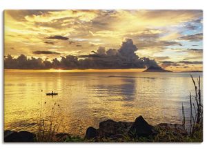 4062144226773 - Wandbild ARTLAND Sonnenuntergang mit einem Boot Bilder Gr B H 90 cm x 60 cm Leinwandbild Sonnenaufgang & -untergang Querformat 1 St orange Bild Poster Bilder als Alubild Leinwandbild Wandaufkleber oder in versch Größen