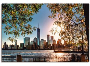 4062144246054 - Wandbild ARTLAND Sonnenaufgang über New York Bilder Gr B H 90 cm x 60 cm Leinwandbild Amerika 1 St blau Bild Kunstdruck Kunstdrucke Bilder als Alubild Leinwandbild Wandaufkleber oder Poster in versch Größen