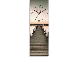 4062144286555 - Wanduhr ARTLAND Langer Pier im Sonnenaufgang Wanduhren Gr B H T 20 cm x 60 cm x 18 cm Quarzuhr beige (natur) Wanduhren wahlweise mit Quarz- oder Funhuhrwerk lautlos ohne Tickgeräusche