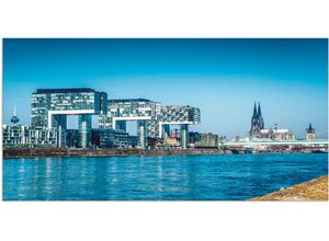 4062144360620 - Wandbild ARTLAND Köln Kranhäuser und Dom Bilder Gr B H 100 cm x 50 cm Alu-Dibond-Druck Gebäude Querformat 1 St blau Bild Leinwandbild Kunstdrucke Bilder als Alubild Leinwandbild Wandaufkleber oder Poster in versch Größen