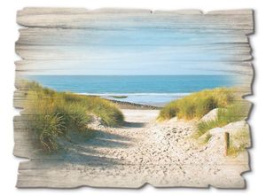 4062144361641 - Holzbild ARTLAND Strand mit Sanddünen und Weg zur See Bilder Gr B H 40 cm x 30 cm Holzbild Strand Querformat 1 St beige (naturfarben) Bild Holzbild Holzbilder Bilder