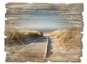 4062144361689 - Holzbild ARTLAND Nordseestrand auf Langeoog - Steg Bilder Gr B H 40 cm x 30 cm Holzbild Strand Querformat 1 St beige (naturfarben) Bild Holzbild Holzbilder Bilder