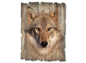 4062144361887 - Holzbild ARTLAND Wolf Bilder Gr B H 30 cm x 40 cm Holzbild Wildtiere Hochformat 1 St braun Bild Holzbild Holzbilder Bilder