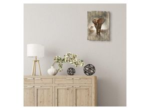 4062144361948 - Holzbild ARTLAND Ein Elefant läuft auf der Straße Bilder Gr B H 30 cm x 40 cm Holzbild Wildtiere Hochformat 1 St braun Bild Holzbild Holzbilder Bilder