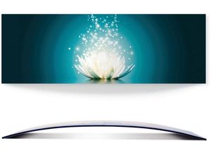 4062144362679 - Wandbild ARTLAND Magie der Lotus-Blume Bilder Gr B H 120 cm x 40 cm Alu-Dibond-Druck Blumen Querformat 1 St blau Bild Metallbild Metallbilder Bilder 3D Optik gebogen