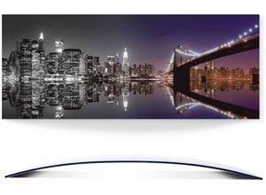 4062144362785 - Wandbild ARTLAND New York Skyline nächtliche Reflektion Bilder Gr B H 100 cm x 40 cm Alu-Dibond-Druck Amerika Querformat 1 St schwarz Bild Metallbild Metallbilder Bilder 3D Optik gebogen