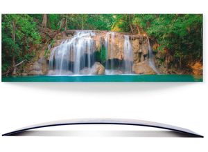 4062144362914 - Wandbild ARTLAND Wasserfall im Wald National Park Bilder Gr B H 120 cm x 40 cm Alu-Dibond-Druck Gewässer Querformat 1 St grün Bild Metallbild Metallbilder Bilder 3D Optik gebogen