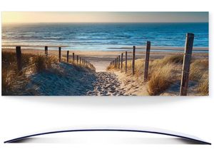 4062144363140 - Wandbild ARTLAND Weg zum Nordseestrand Sonnenuntergang Bilder Gr B H 100 cm x 40 cm Alu-Dibond-Druck Strand Querformat 1 St beige (naturfarben) Bild Metallbild Metallbilder Bilder 3D Optik gebogen