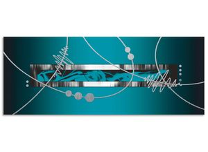 4062144462553 - Küchenrückwand ARTLAND Silber abstrakt auf petrol Spritzschutzwände Gr B H 130 cm x 50 cm blau Küchendekoration Alu Spritzschutz mit Klebeband einfache Montage