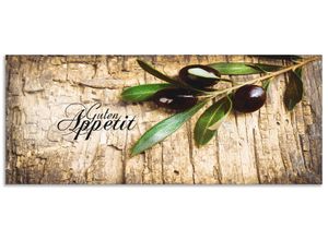 4062144465615 - Küchenrückwand ARTLAND Oliven Guten Appetit Spritzschutzwände Gr B H 160 cm x 65 cm braun Küchendekoration Alu Spritzschutz mit Klebeband einfache Montage