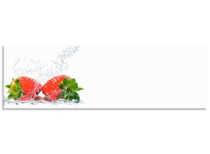 4062144468180 - Küchenrückwand ARTLAND Erdbeeren mit Spritzwasser Spritzschutzwände Gr B H 180 cm x 55 cm rot Küchendekoration Alu Spritzschutz mit Klebeband einfache Montage