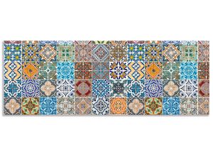 4062144471388 - Küchenrückwand ARTLAND Gemusterte Keramikfliesen Spritzschutzwände Gr B H 140 cm x 50 cm bunt Küchendekoration Alu Spritzschutz mit Klebeband einfache Montage