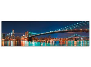 4062144476765 - Küchenrückwand ARTLAND New York Skyline Brooklyn Bridge Spritzschutzwände Gr B H 180 cm x 50 cm blau Küchendekoration Alu Spritzschutz mit Klebeband einfache Montage