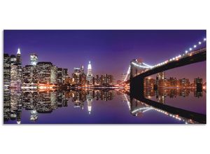 4062144477144 - Küchenrückwand ARTLAND New York Skyline Spritzschutzwände Gr B H 130 cm x 60 cm lila Küchendekoration Alu Spritzschutz mit Klebeband einfache Montage