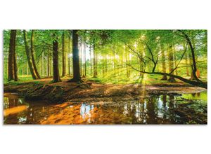 4062144478356 - Küchenrückwand ARTLAND Wald mit Bach Spritzschutzwände Gr B H 140 cm x 65 cm grün Küchendekoration Alu Spritzschutz mit Klebeband einfache Montage